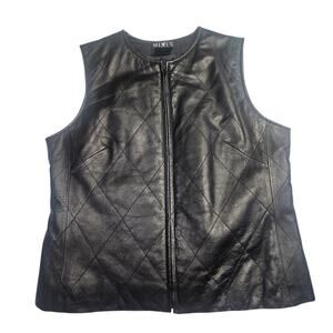 Mixit Black Zippered Front Soft Leather Quilted Vest Sz 12 Biker Moto City Chic